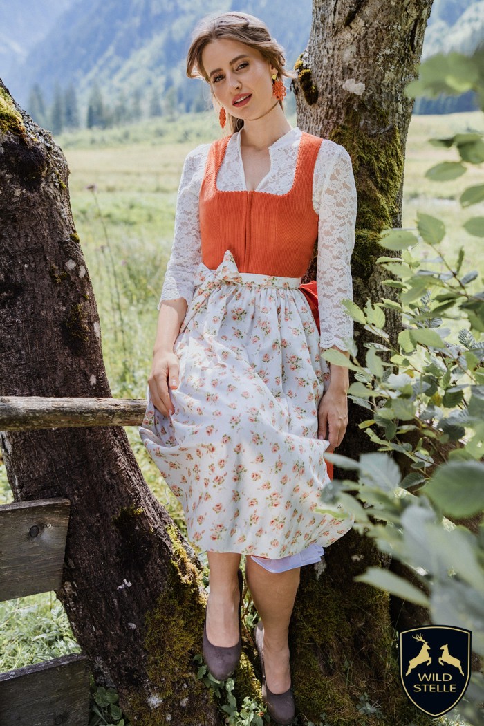 Dirndl Editha Cord-Orange - Silberedition